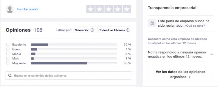 Ranking del casino Betsson en trustpilot