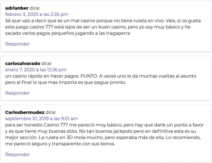 opiniones de jugadores del casino 777