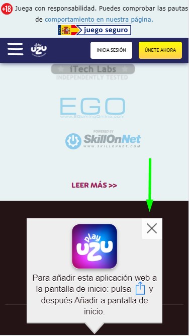 Pop-up de la web donde proponen descargar la applicación