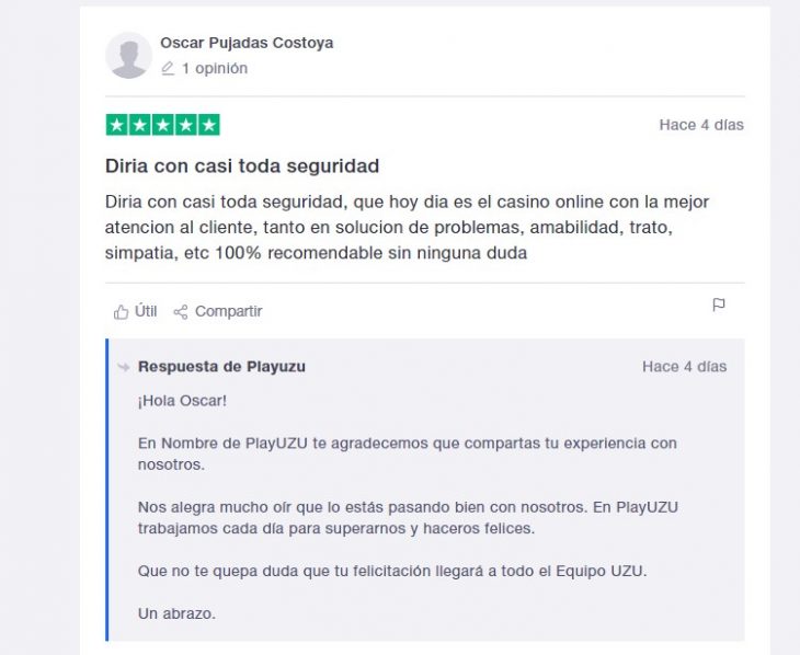 Comentario positivo de un jugador sobre este casino en línea