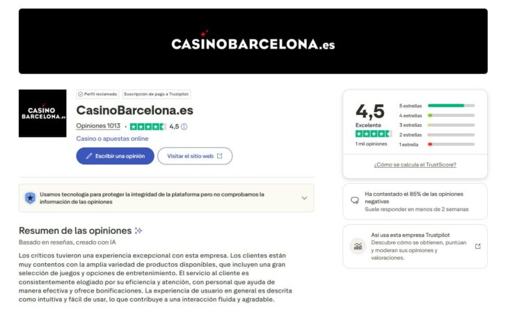Opiniones en Trustpilot de Casino Barcelona