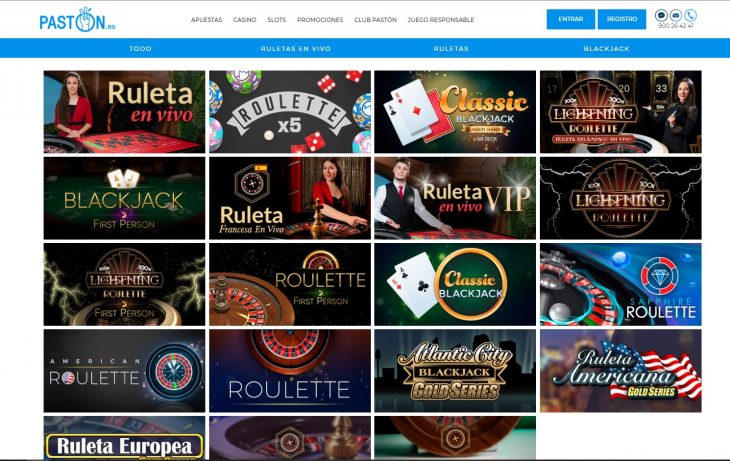 Diferentes juegos de mesa disponibles en el casino online Paston