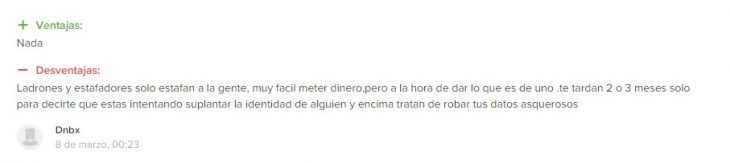Comentario de un jugador descontento con el casino