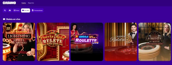 Sección de ruletas en vivo en Casumo Casino