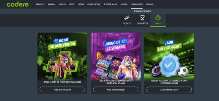 Bono de bienvenida de Codere Casino