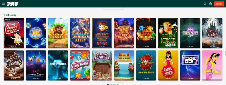 Cuadrícula de tragaperras exclusivas disponibles en Paf Casino