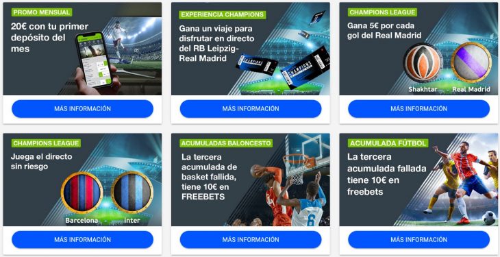 Sección de las promociones en la casa de apuestas Codere