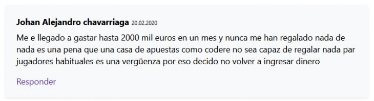 Queja de un cliente sobre Codere