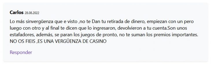 Opinión negativa de un jugador acerca de las retiradas en Lowen Play