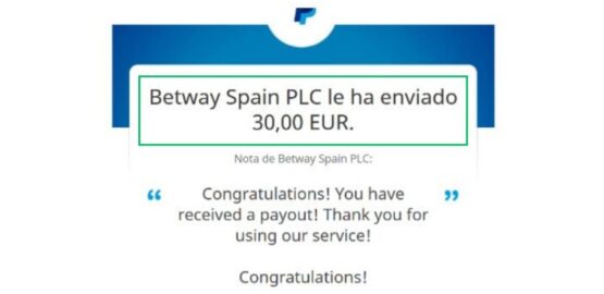 Ejemplo de un retiro enviado por un casino via PayPal