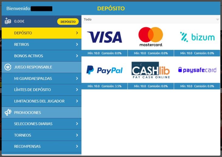 Opciones de depósito