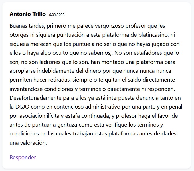 opiniones de casino online Platincasino