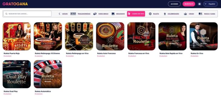 Las mesas de ruleta en vivo de Gratogana