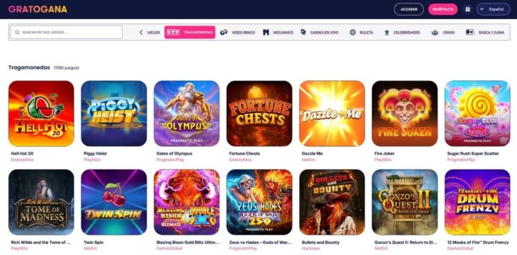 Catálogo de tragaperras en Gratogana Casino