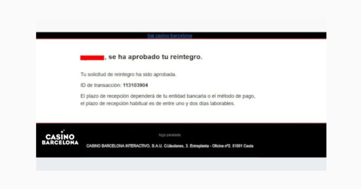 email casino barcelona de retirada aprobada