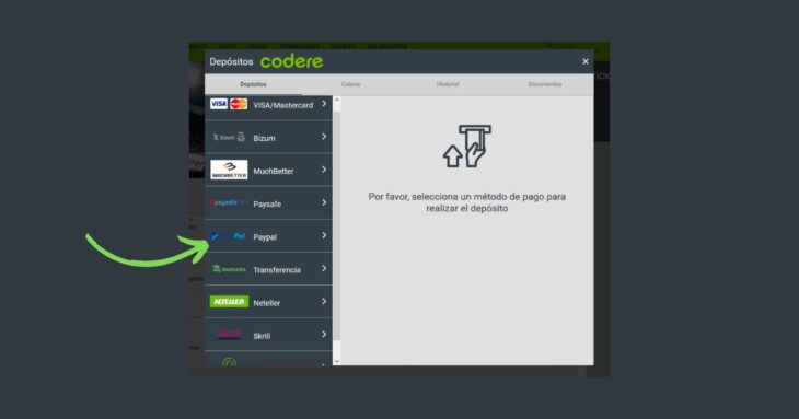 casino codere ofrece PayPal como método de pago