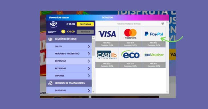 playuzu acepta PayPal como método de pago