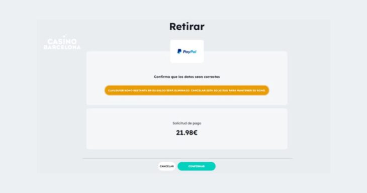 solicitud de retirada en Casino Barcelona