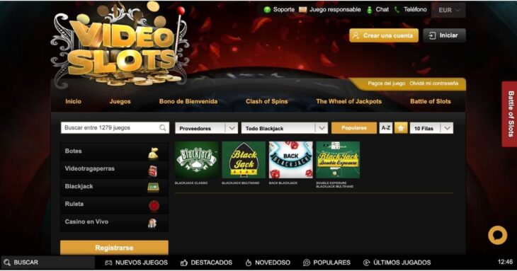 blackjack disponible en Videoslots