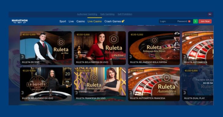 Casino en vivo en Marathonbet
