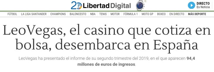 articulo sobre el casino online Leovegas en un medio de comunicacion tipo periodico